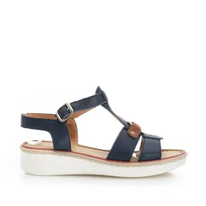 Sandale cu talpă joasă damă, din piele naturală, Leofex  - 161 Blue + Camel Box