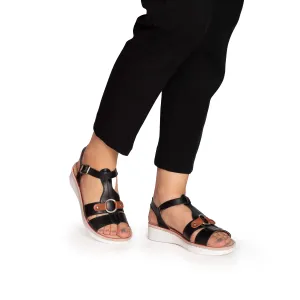 Sandale cu talpă joasă damă, din piele naturală, Leofex  - 161 Negru + Camel Box