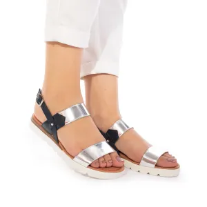 Sandale cu talpa joasa dama din piele naturala, Leofex - 168 blue+argintiu box