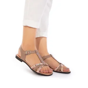 Sandale cu talpa joasa dama din piele naturala,Leofex - 209 Taupe Box
