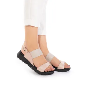 Sandale cu talpa joasa dama din piele naturala,Leofex - 256 Nude metalizat box