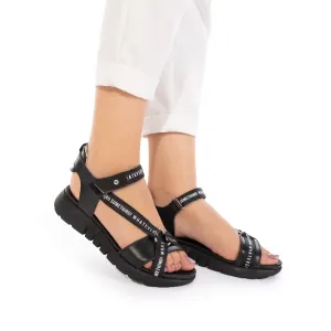 Sandale cu talpa joasa dama din piele naturala,Leofex - 258 Negru Box