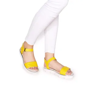 Sandale cu talpa joasa dama din piele naturala, Leofex- 380-1 Galben Box