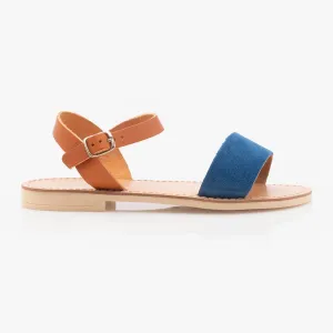 Sandale cu talpa joasa din piele naturala - 110 Blue+ Maro Velur  Box