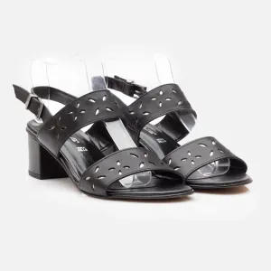 Sandale cu toc damă din piele naturală – 31174 Negru Box Flori