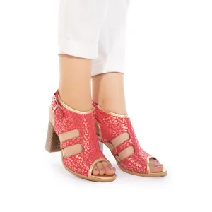Sandale cu toc damă din piele naturală, Leofex - 111 Roze Box