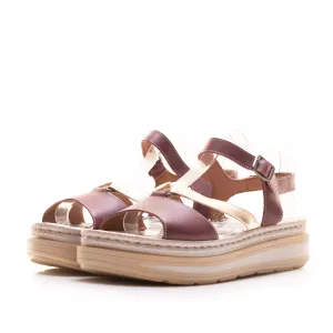 Sandale damă cu talpă groasă din piele naturală -  488 Bordo Box