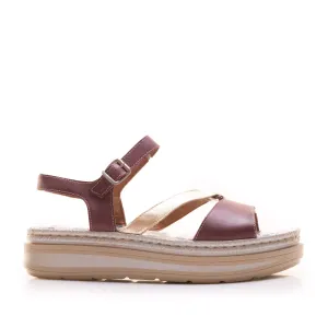 Sandale damă cu talpă groasă din piele naturală -  488 Bordo Box