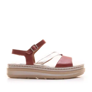 Sandale damă cu talpă groasă din piele naturală -  488 Vișiniu Deschis Box