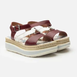 Sandale dama cu talpa groasa din piele naturala -  488 Visiniu Inchis Box