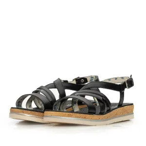 Sandale dama cu talpa joasa din piele naturala - 491-1 negru box