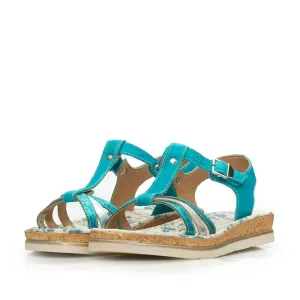 Sandale dama cu talpa joasa din piele naturala - 492 Turquoise  box