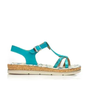 Sandale dama cu talpa joasa din piele naturala - 492 Turquoise  box