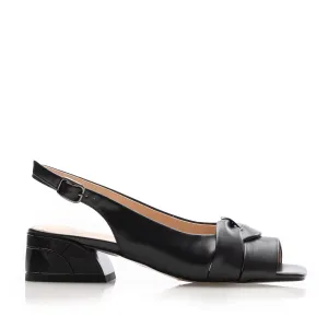Sandale damă cu toc din piele naturală, Karisma - 4006 Negru Box