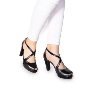 Sandale elegante damă cu platformă din piele naturală - 181 Negru Box