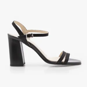 Sandale elegante damă cu toc din piele naturală - 208 Negru Box