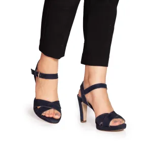 Sandale elegante damă cu toc din piele naturală - 210 Blue Velur
