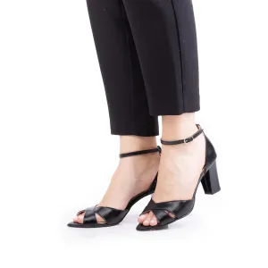 Sandale elegante damă cu toc din piele naturală - 28336 Negru Box