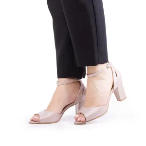 Sandale elegante damă cu toc din piele naturală - 32336 Nude Box Sidefat