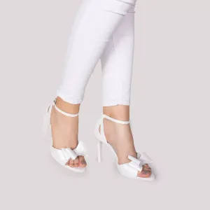 Sandale elegante damă cu toc din piele naturală - 51721 Alb Box Sidefat