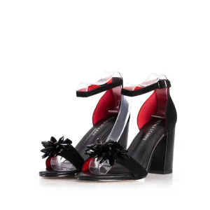 Sandale elegante damă cu toc din piele naturală - 901 Negru Velur