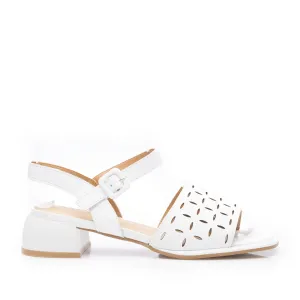 Sandale elegante damă cu toc mic din piele naturală, Karisma - 4004 Alb Box Perforat