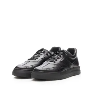 Sneakers bărbați din piele naturală, Leofex - 567 Negru Box
