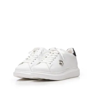 Sneakers damă din piele naturală, Leofex - 075 Alb+Negru Box