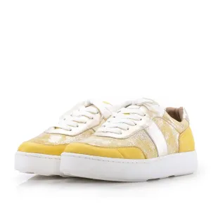 Sneakers damă din piele naturală, Leofex - 233 Galben Auriu Box