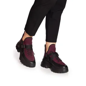 Sneakers damă din piele naturală, Leofex - 288-1 Negru Mov Box Velur