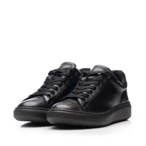 Sneakers damă din piele naturală, Leofex - 310-1 Negru box velur