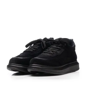Sneakers damă din piele naturală, Leofex - Mostră Elba 2 Negru Velur