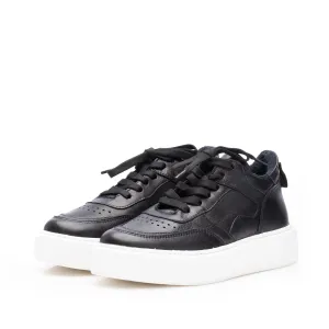 Sneakers damă din piele naturală, Leofex - Mostră Elba Negru box