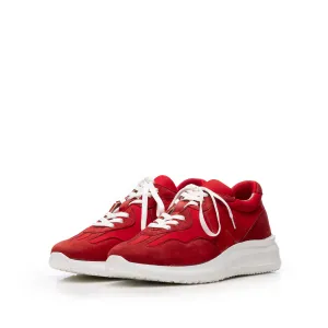 Sneakerși bărbați din piele naturală, Leofex - Mostră Eusebiu Roșu Box Velur Mash