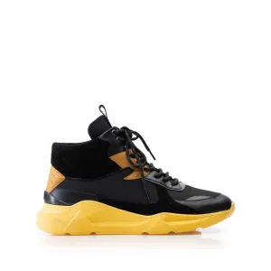 Sneakerși bărbați din piele naturală, Leofex - Mostră Livian Negru Box Mash
