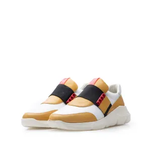 Sneakerși bărbați din piele naturală, Leofex - Mostră Toma Galben Alb Box