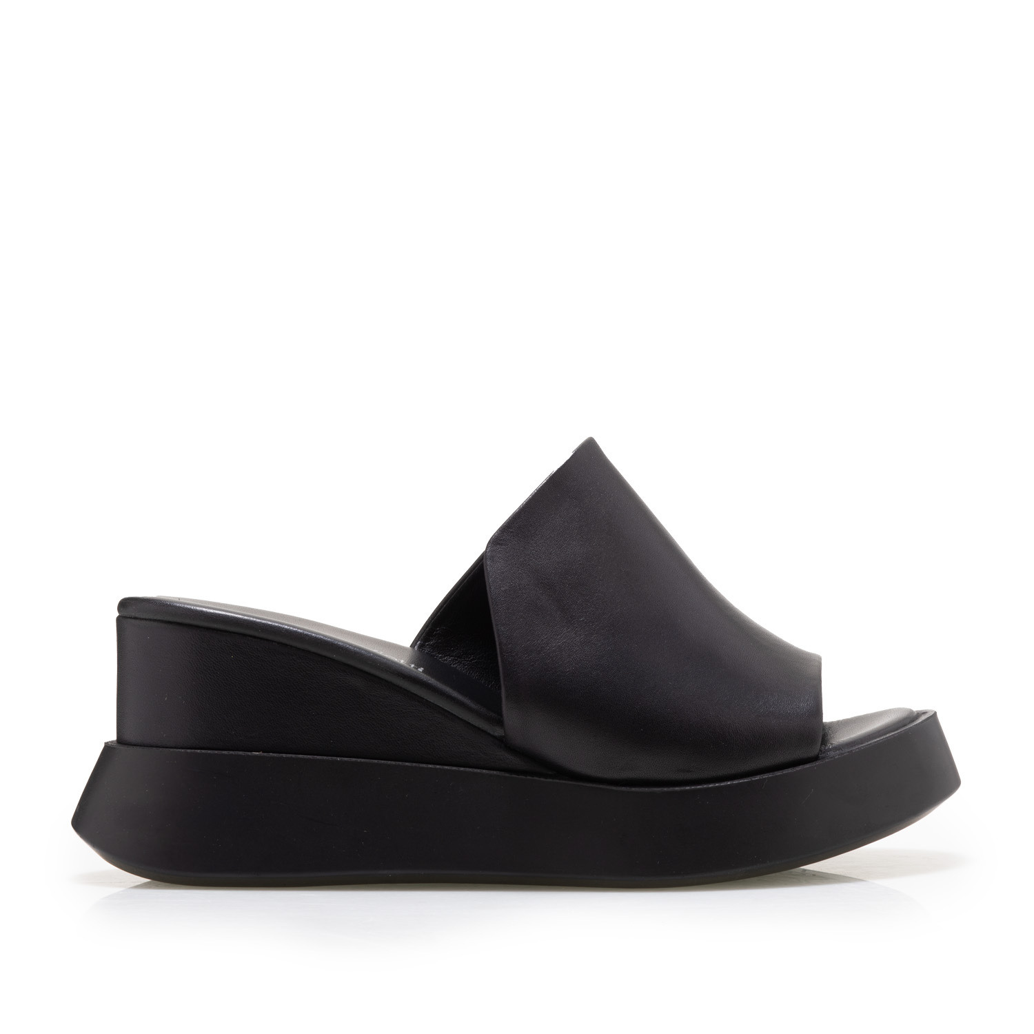 Poze Saboți damă cu platformă din piele naturală - 146 Negru Box