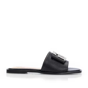 Saboți damă din piele naturală - 3512 Negru Box Perforat