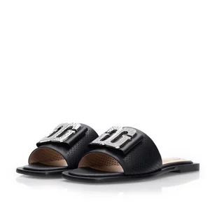 Saboți damă din piele naturală - 3512 Negru Box Perforat