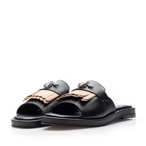 Saboți damă din piele naturală, Leofex - 050 Negru Cappuccino Box