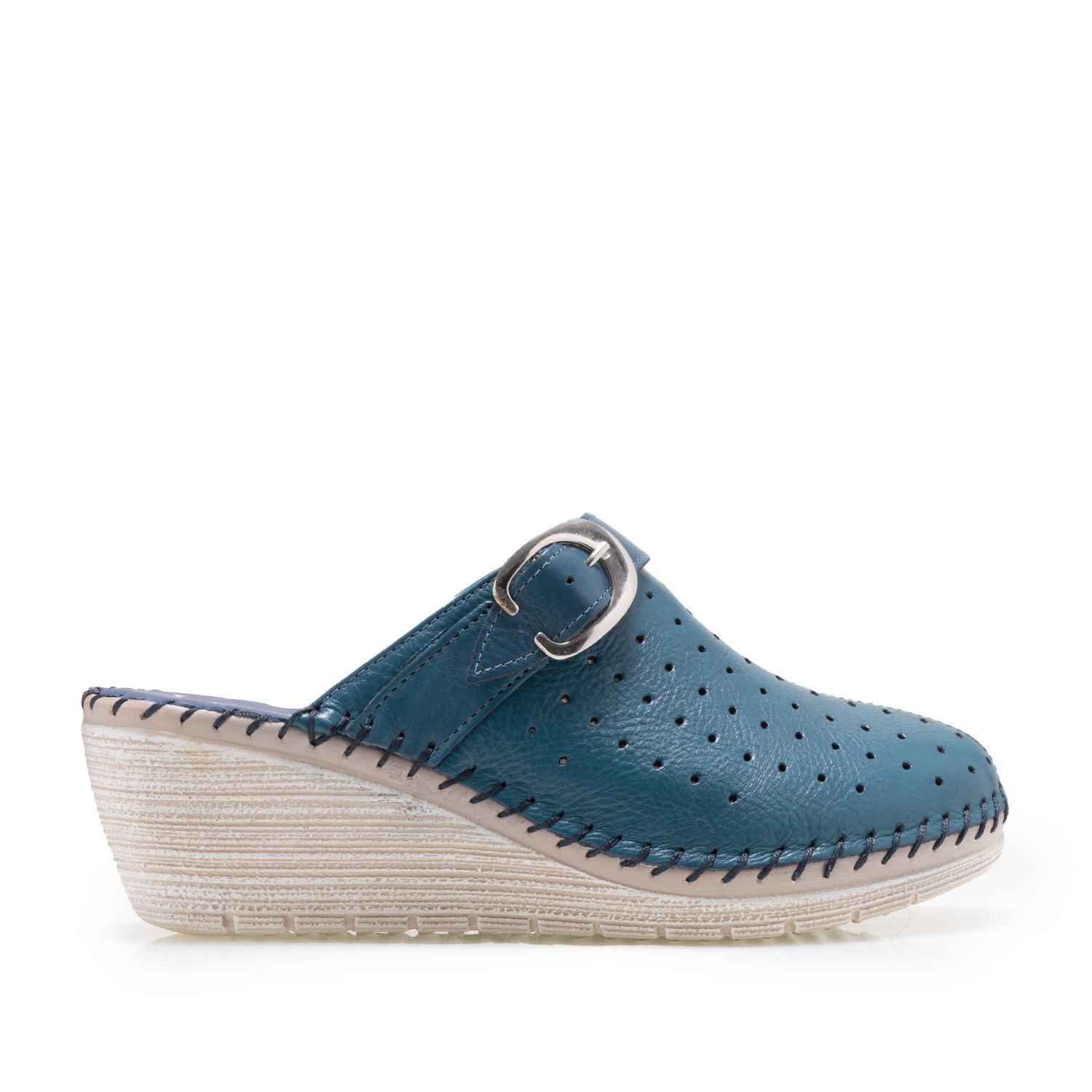 Poze Saboți medicali damă cu platformă din piele naturală, Leofex - 245 Blue Deschis Box