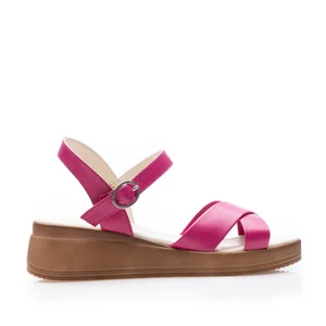 Sandale cu platformă damă din piele naturală, Leofex - 069 Fuxia Box