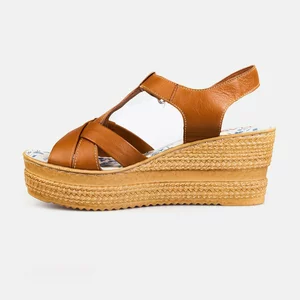 Sandale cu platforma dama din piele naturala, Leofex – 532 Camel Box