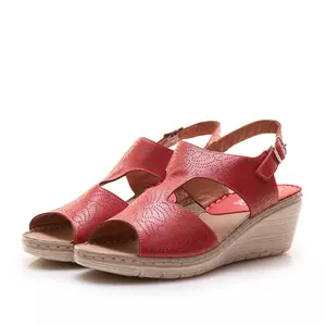 Sandale cu platformă damă din piele naturală, Leofex – 534 Roșu Box