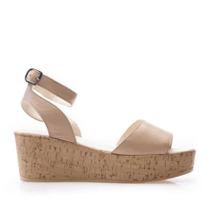 Sandale cu platformă damă din piele naturală, Leofex -  Mostră Tamara Taupe Box