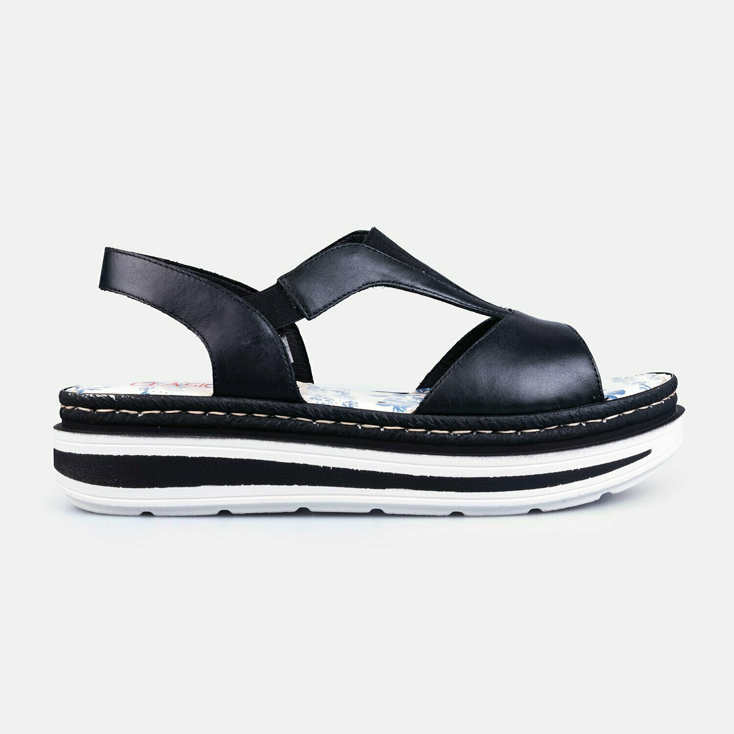 Poze Sandale cu talpă groasă damă, din piele naturală - 215-1 Negru Box