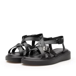 Sandale cu talpă groasă damă din piele naturală, Epica - 4003 Negru Box