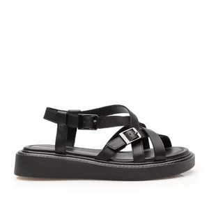 Sandale cu talpă groasă damă din piele naturală, Epica - 4003 Negru Box