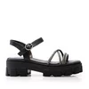Sandale cu talpă groasă damă din piele naturală, Leofex -  055 Negru Box