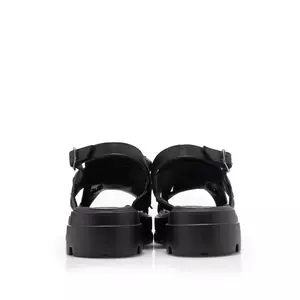 Sandale cu talpă groasă damă din piele naturală, Leofex - 357-1 Negru Box